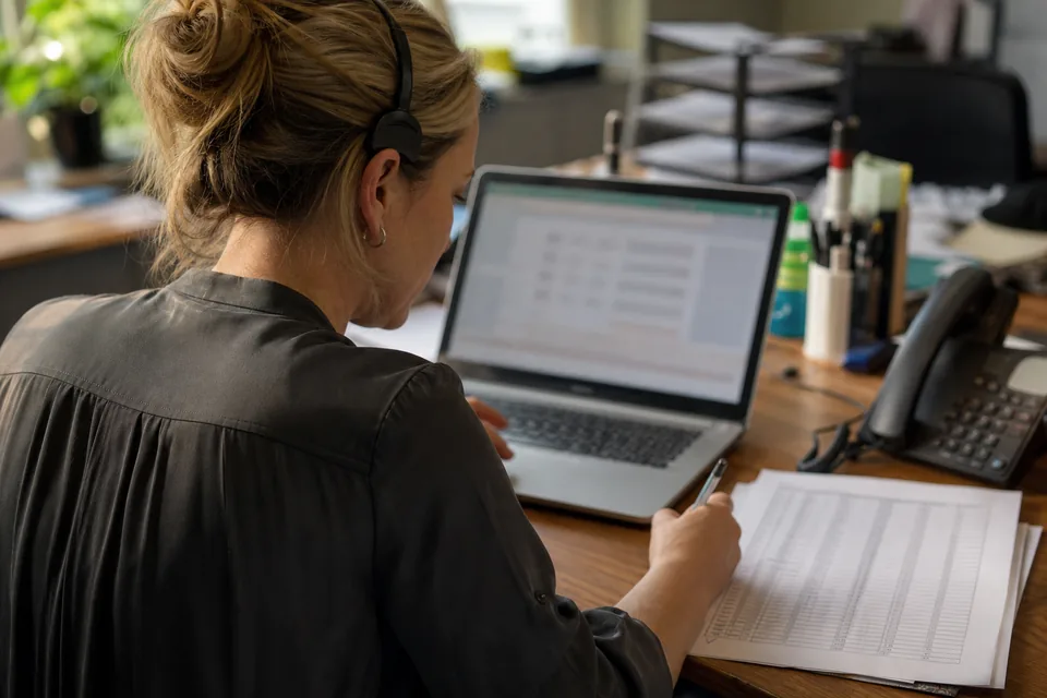 Account manager writing a short email request to a customer after a support call